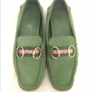 GUCCI HORSEBIT GREEN SUEDE DRIVING LOAFERS - 10